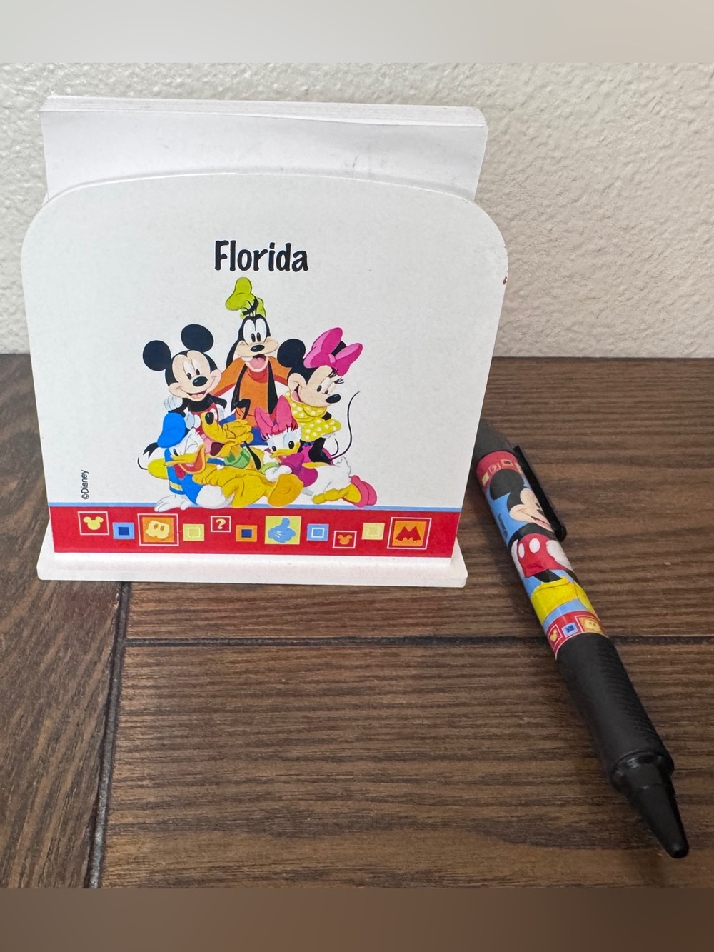 Vintage Disney World Florida Mickey Mouse Memo Note Pad Holder & Pen Set Y2K